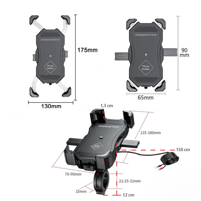  Knmaster TT-450WU Titreşim Engelleyici Tüm Motosikletlere Uyumlu Kablosuz ve Usb’li Telefon Tutucu - Görsel 3