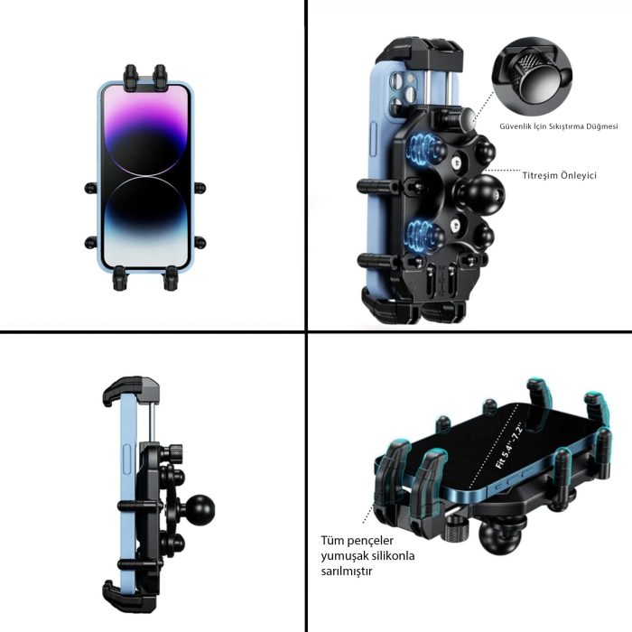 Knmaster TT-800V Titreşim Engelleyici Motosikletlerin Fren Hidrolik Kapağına Uyumlu Telefon Tutucu - Görsel 5