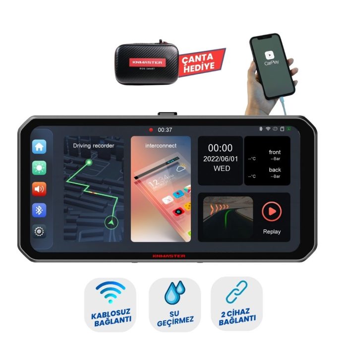 KNMASTER MOTOPLAY 1000 – 6.25” Kablosuz CarPlay & Android Auto Destekli Motosiklet Multimedya Ekranı